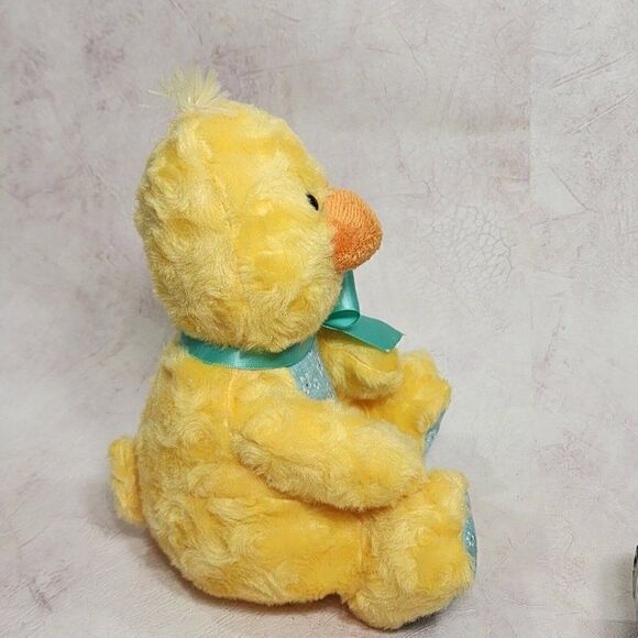 Animal Adventure 9" Plush Yellow DUCK w Flowers & Blue Ribbon 2018 HTF - Picture 4 of 7